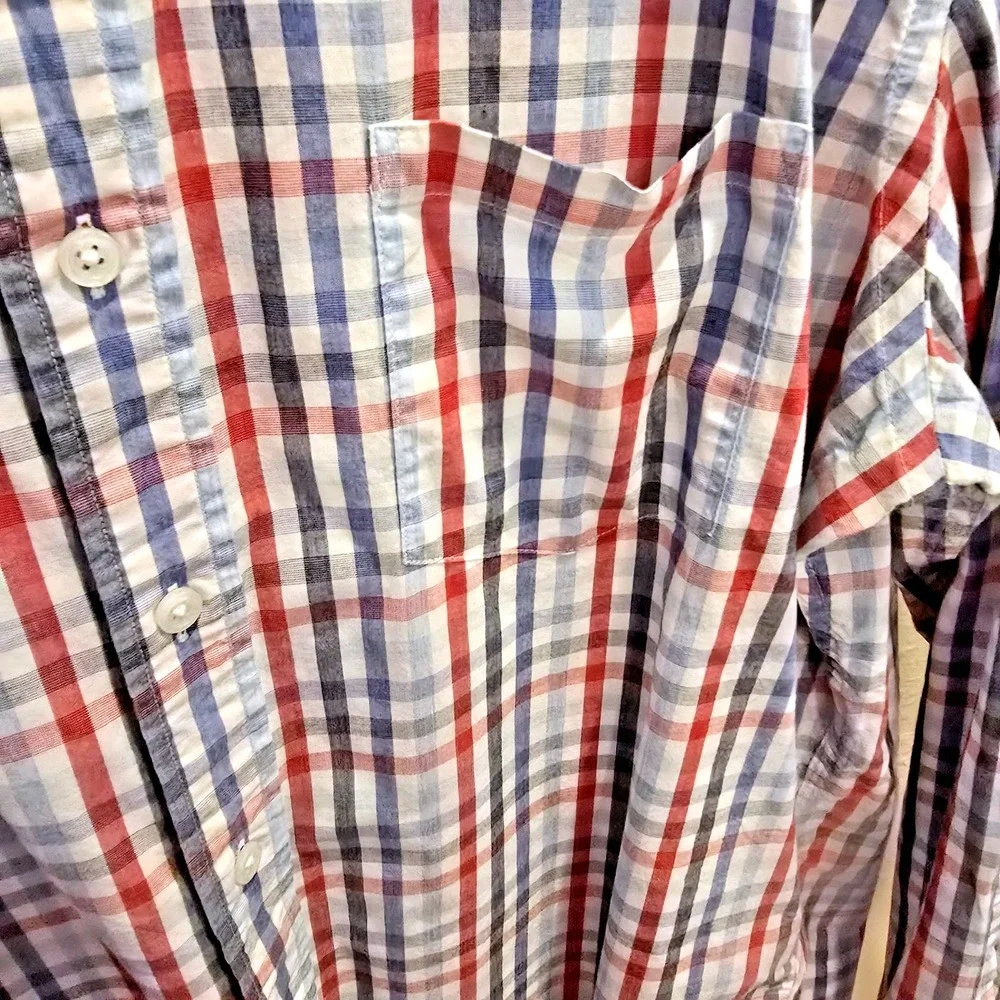 J Crew Shirt Mens XL Red Blue Plaid Button Down Slim‎ Flex Washed Casual Preppy